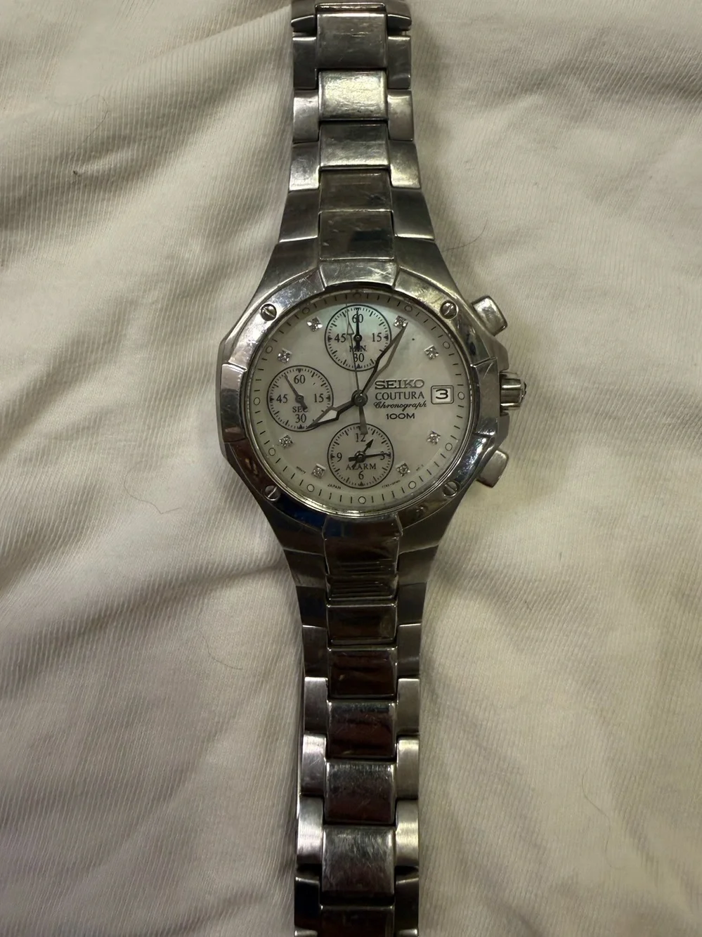 Seiko Coutura Silver Tone Mother-of-Pearl Dial Chronograph Watch
